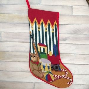 Wool velvet needlepoint Christmas Holiday stocking